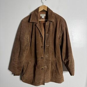 Vintage J. Crew Mens Brown Suede Leather Button Front Jacket Coat Medium